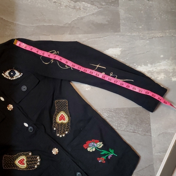 Desigual Black Embellished Black Jacket. Print, Beads, Sequins, Embroidery. M. - Picture 16 of 16
